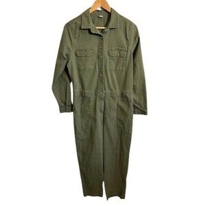 Old Navy Utility Long Sleeve Jumpsuit S Green Cropped Ankle Cotton Blend Stretch